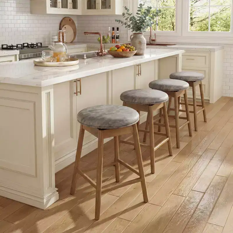 Costway 25'' Swivel Counter Height Barstools Set of 4 w/Solid Wood Legs and Footrests