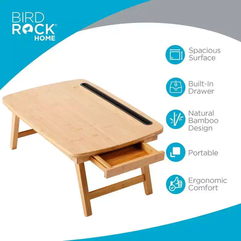BirdRock Home Portable Sit or Stand Desk with Storage Drawer and Media Slot - Natural