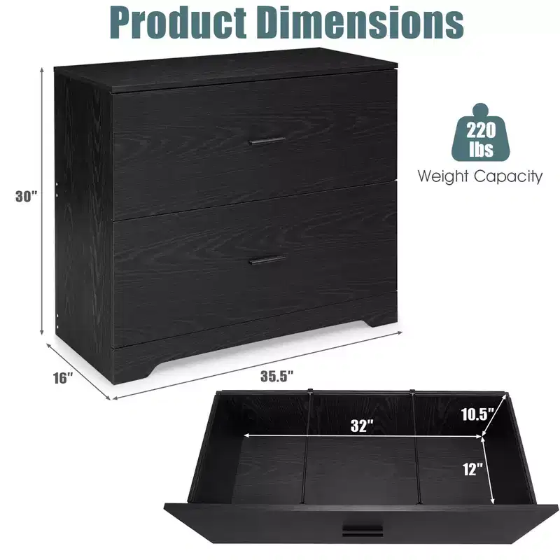Costway 2-Drawer Lateral File Cabinet w/Adjustable Bars for Home Office Black
