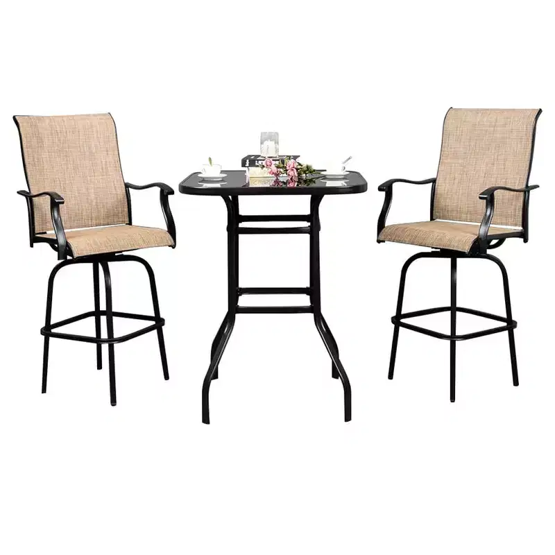 Commercial Bar Height Table - 31.5 Square Iron Patio Table with 5mm Tempered Glass Top (Black) for Outdoor/Indoor Use