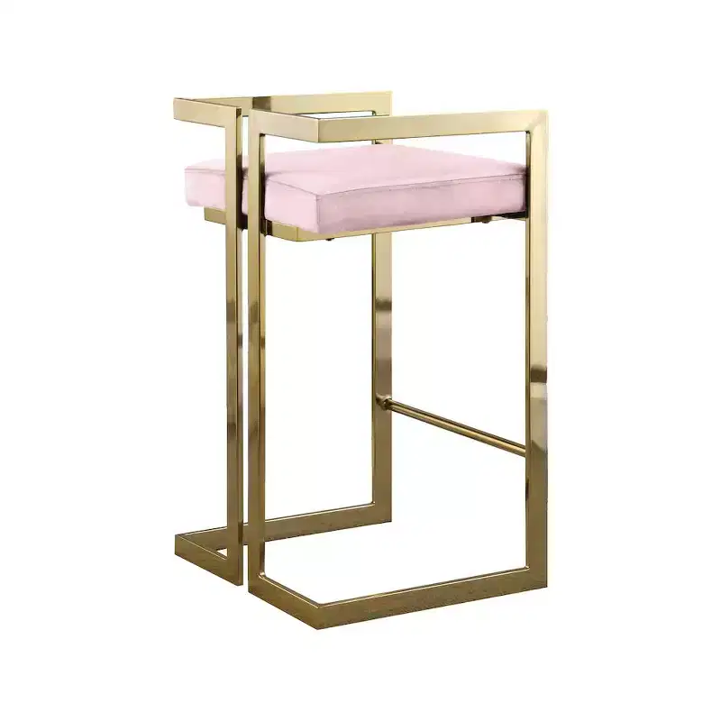 Meridian Furniture,Ezra Pink Velvet Stool, Set of 2