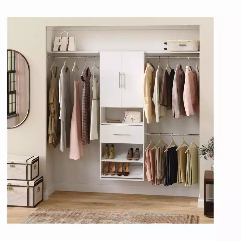 25 in. Suite Symphony Hanging Tower with 2 Top Shelves, 1 Modern Drawer, Modern Door Pair & Shoe Shelves Kit - ClosetMaid