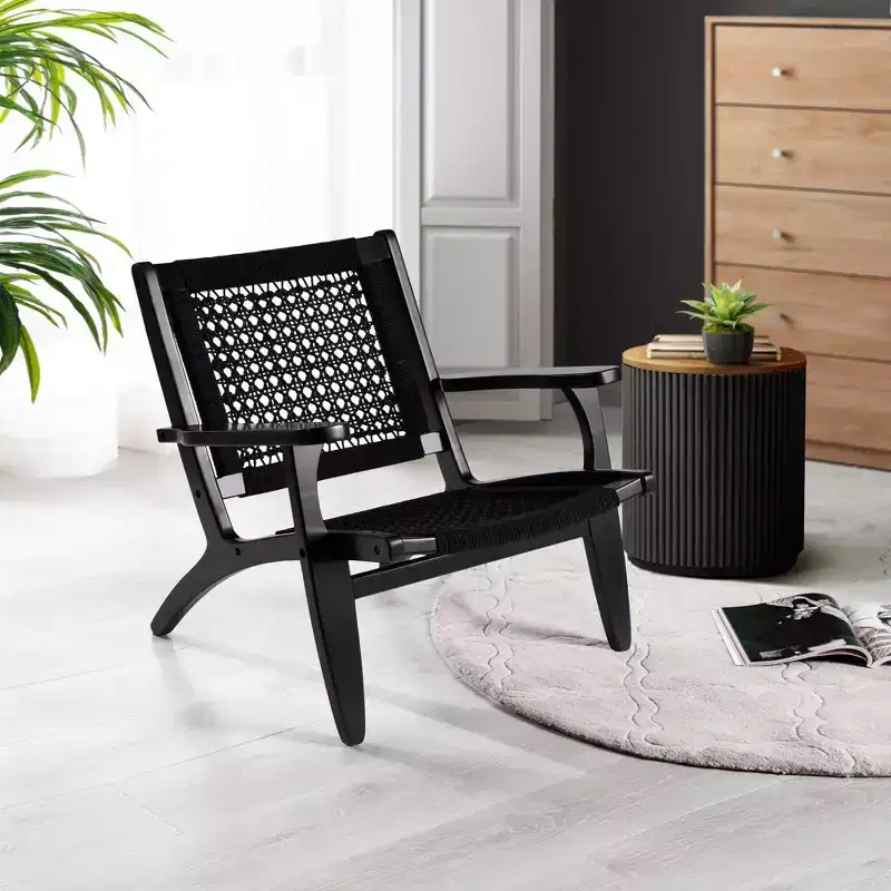 Hexagon Woven Black Rope Accent Chair