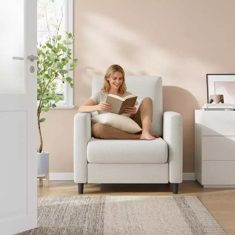 Sofa Accent Chair, 33 Reading Chair for Bedroom, Toll Free Setup Living Room Accent Chairs, Comfy Armchair Living Room, All wood Reading Nook, Beige