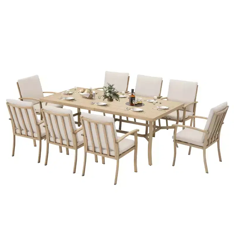 HAPPATIO 9 Piece Aluminum Patio Dining Set, Outdoor Dining Table and Chairs Set
