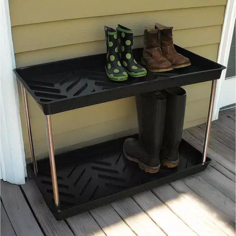 Garden Two-Tier Black Boot Tray, Space-Saving Shoe Storage for Entryway