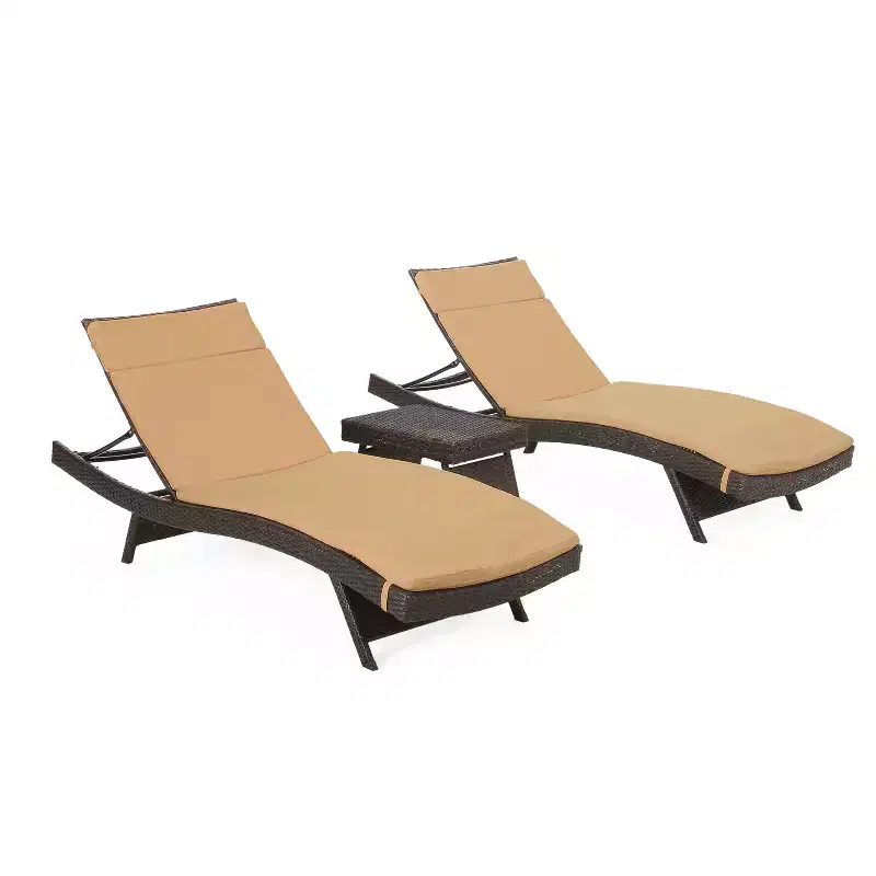 GDFStudio Olivia Multibrown 3 Piece Armless Chaise Lounge Chat Set with Cushions