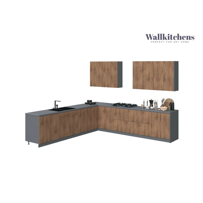 Kitchen Prodigy Collection Natural Teak & Black Color Base Size 11Ft Wide - 130x130