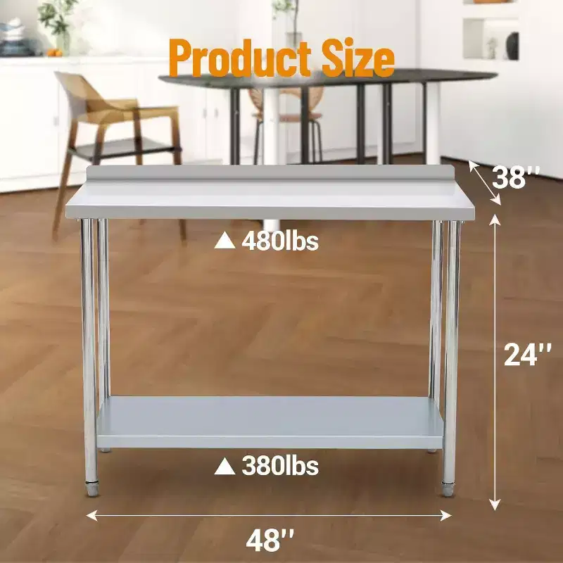 32x24 Inch Stainless Steel Prep Table with Storage Shelf, Easy-Clean Surface, and Quick Assembly for Kitchen, Bakery, or Food Truck