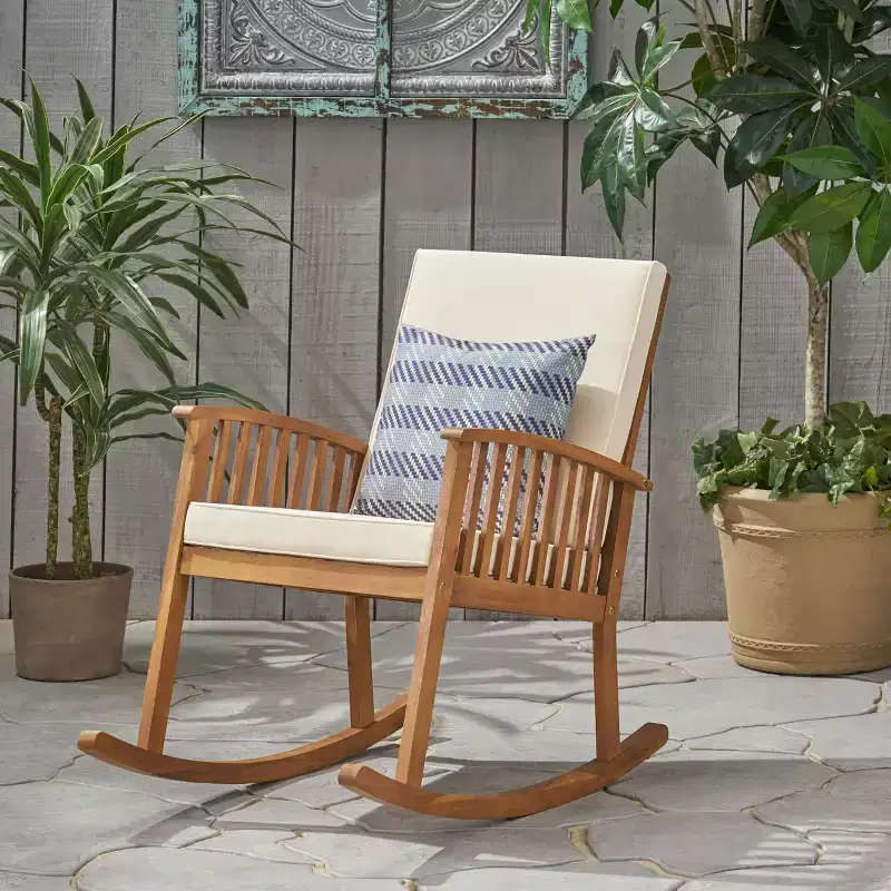 Christopher Knight Home Casa Outdoor Acacia Wood Rocking Chair with Cushion
