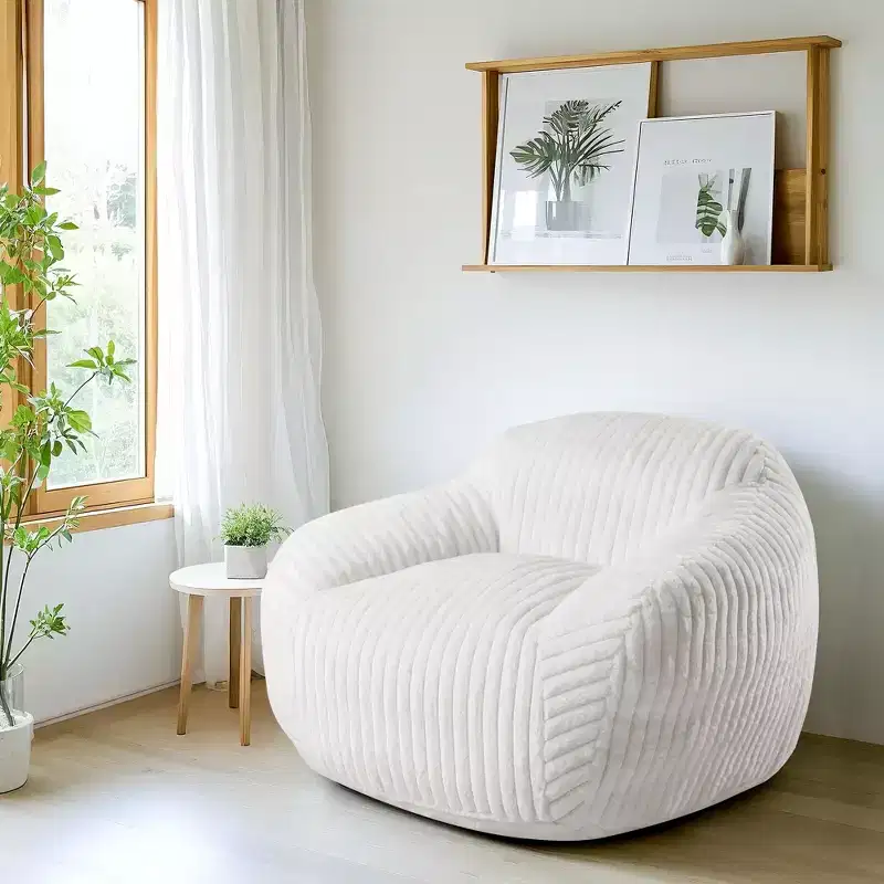 LIKEPAY Oversize Faux Rabbit Fur Single Bean Bag Sofa with Arms for Living Room, Bedroom, Gaming room