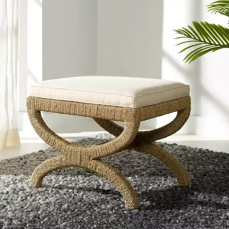 Aikan Woven Sea Grass Ottoman - CWK2007 - Natural/Beige - Safavieh Couture