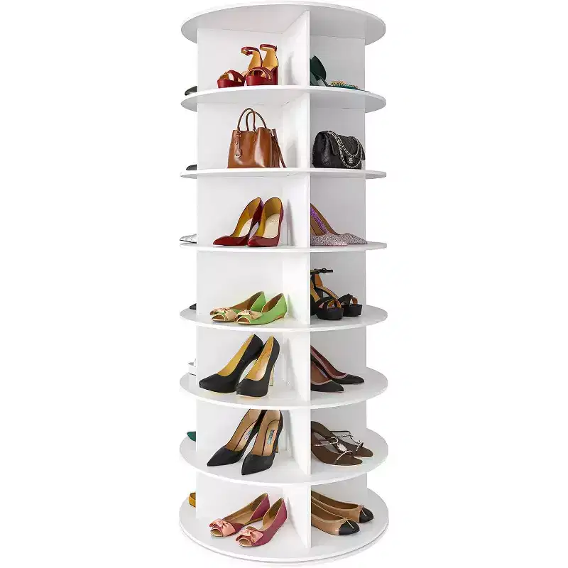7-Tier 360° Rotating Shoe Rack Tower, Holds 32 Pairs, White, 63