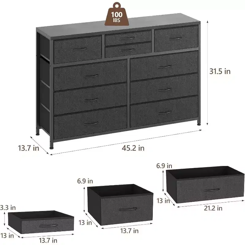 10-Drawer Dual-Purpose Dresser & TV Stand  Entertainment Center for 55 TVs, Storage Organizer for Bedroom/Living Room/Entryway