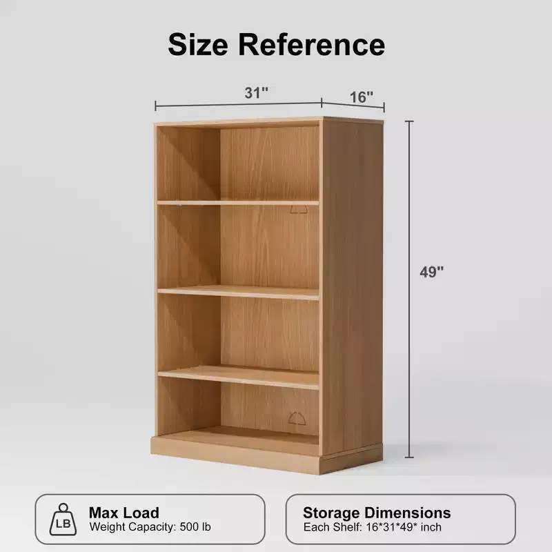 49x31x16 in Doorless Wood Bookshelf Storage Cabinet for Kitchen, Bedroom, Entryway, Living Room, Natural