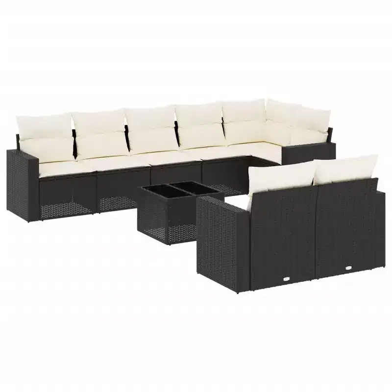 vidaXL Garden Sofa Set Black PE rattan Large Adjustable Armrests