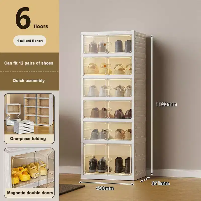 9-Tier Foldable Shoe Rack Organizer for Closet w/ Wheels, 18 Pairs Collapsible Shoe Storage Cabinet w/ Lids and Magnetic Clear Door