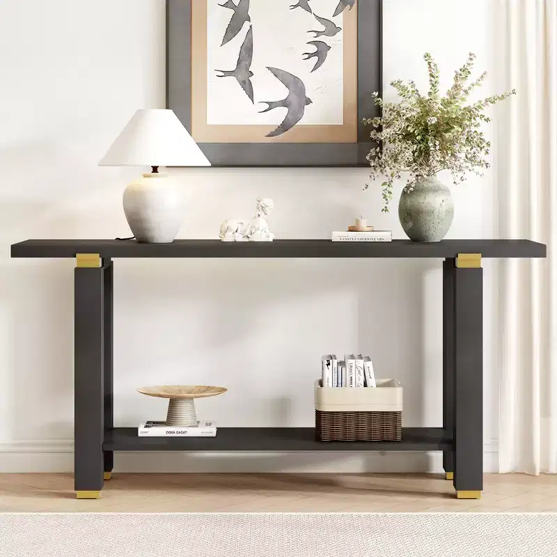 Minimalist Console Table with Storage, Wood Entryway Table with Open Shelf, Farmhouse Hallway Table