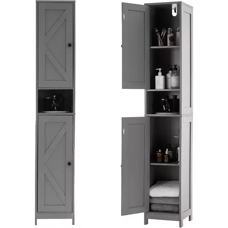 Tall Narrow Bathroom Storage Cabinet, 66.9 Inch Freestanding Adjustable Shelf Organizer, Water Resistant Design for Kitchen, Hallway, Bathroom
