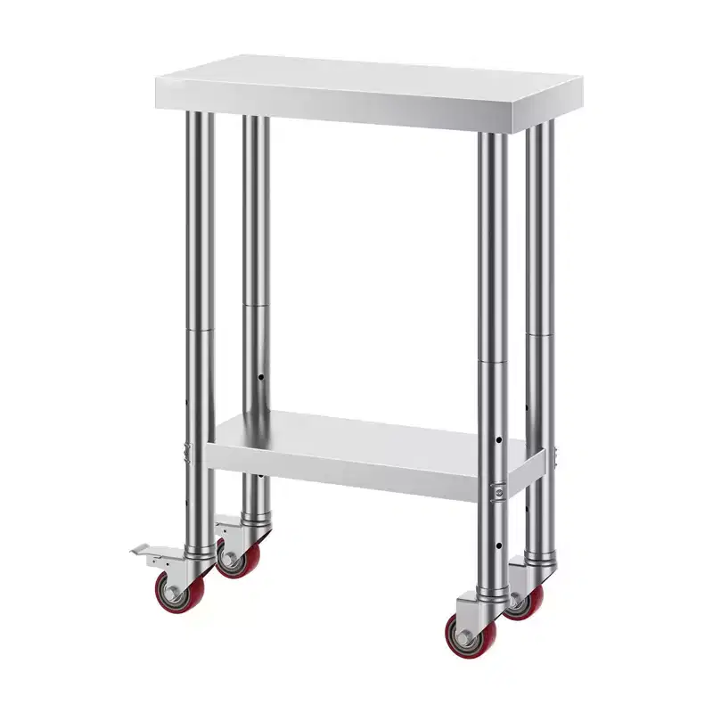 Stainless Steel Work Table 12 x 24 x 34 Inch with 4 Wheels, 700 LBS Load Capacity, 3 Adjustable Height Levels