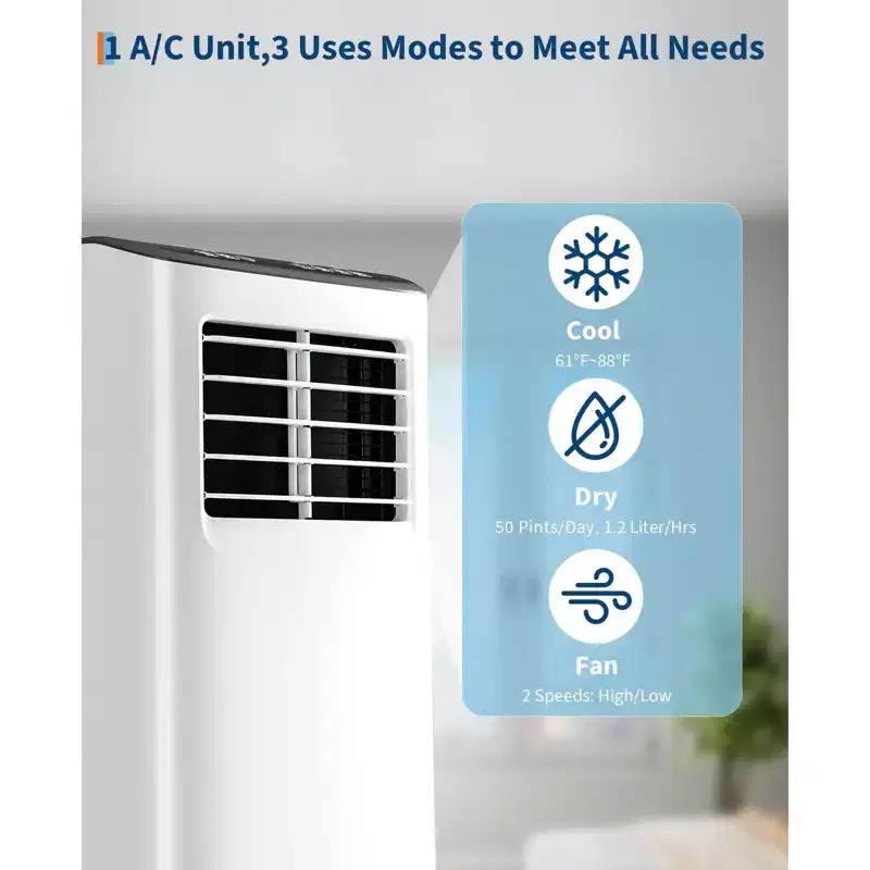 TROPOW Air Conditioner, 8000 BTU 3-in-1 Unit with Fan Mode, Remote & Ventless Design, Portable Room Air Conditioner.