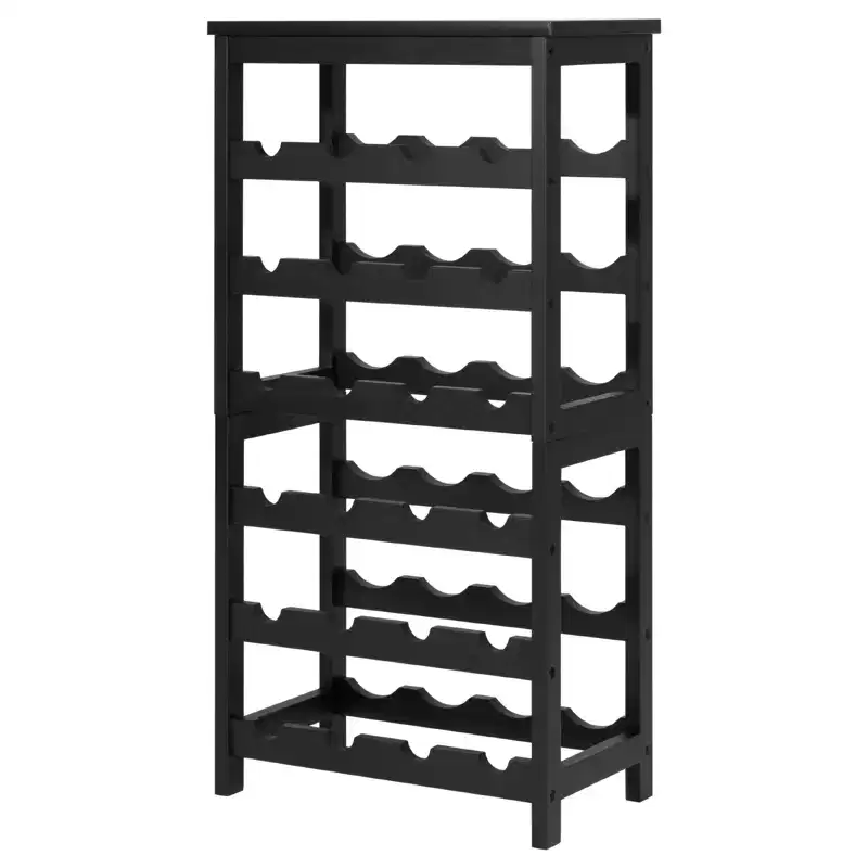 24-Bottle Detachable 6-Tier Bamboo Wine Rack, Freestanding Floor Display, Black