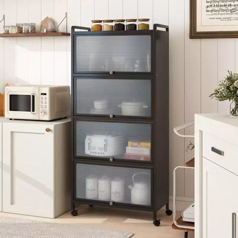 Costway 4-Tier Storage Cabinet with Door Freestanding Bathroom Cabinet for Small Space White/Black