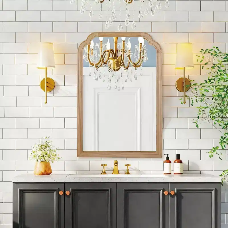 Modern Rounded Edges Decorative Wall Mirror, Solid Wood Frame