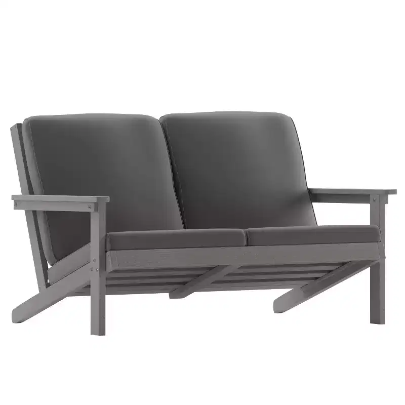 Flash Furniture Charlestown All-Weather Poly Resin Wood Adirondack Style Deep Seat Patio Loveseat with Cushions