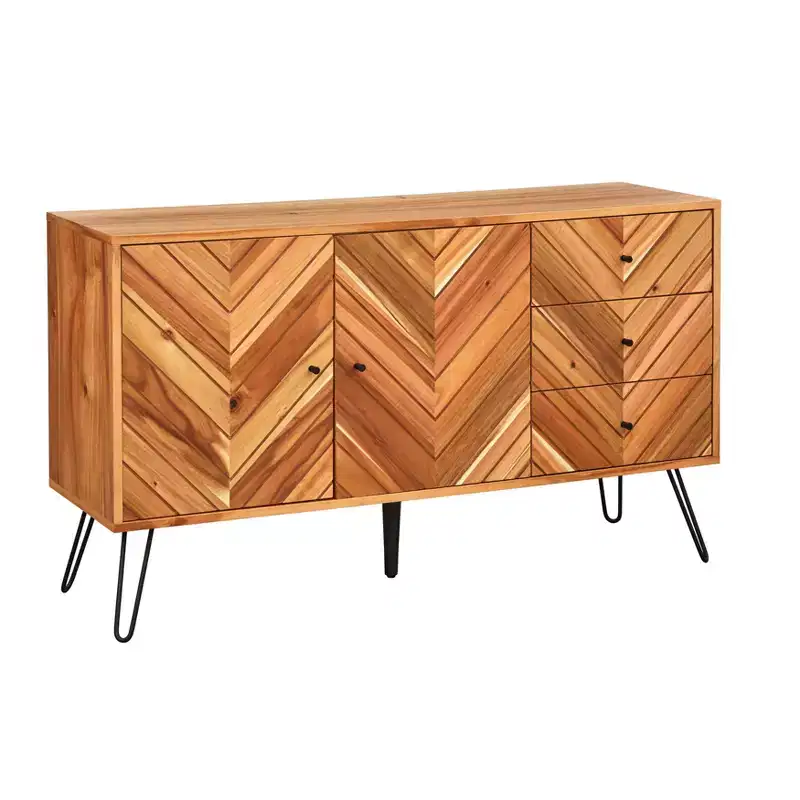 Lifestorey 2 Doors 3 Drawers Alexandria Mid Century Modern Chevron Buffet Oak: Mid-century Server, Hairpin Legs, Storage