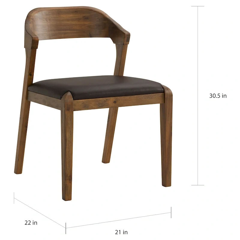 Mid-Century Dining Side Chair, Rubberwood, Faux Leather Padded Seat, Chestnut Wire-Brush Finish