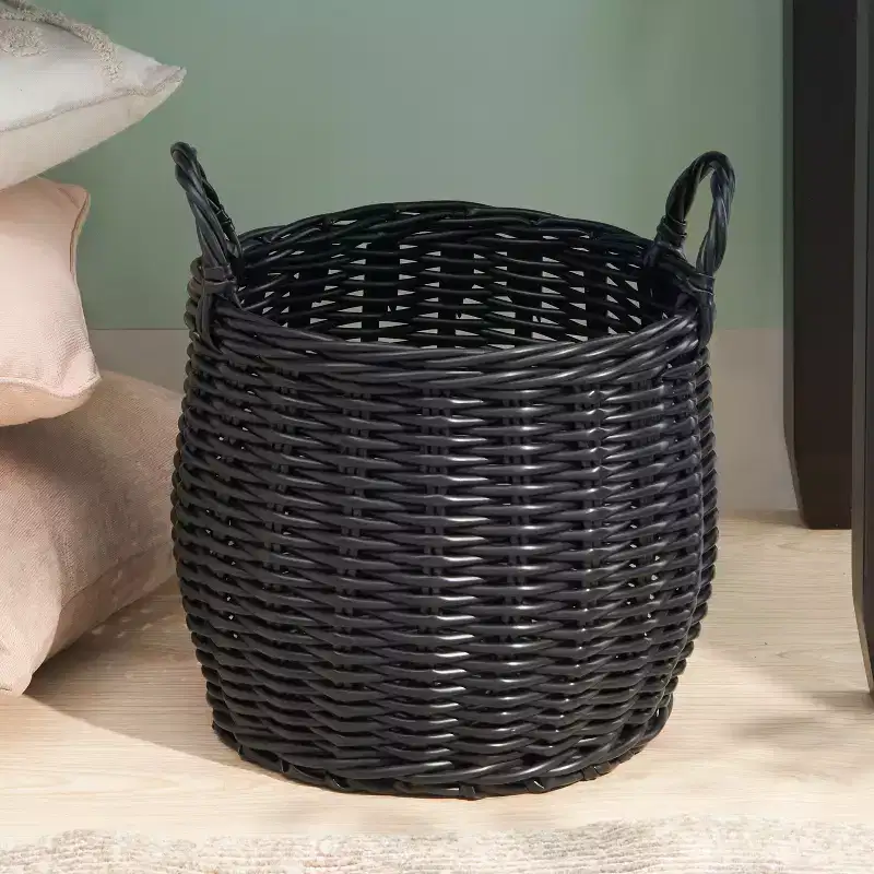 Zita Round Resin Woven Wicker Multi-Use Storage Basket with Handles - 18 x 18 x 15.7 - White-Gray - For Towel