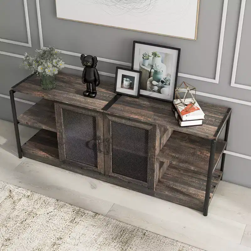 Farmhouse TV Stand with Storage Cabinets, Rustic Wood Entertainment Center & Media Console for Living Room