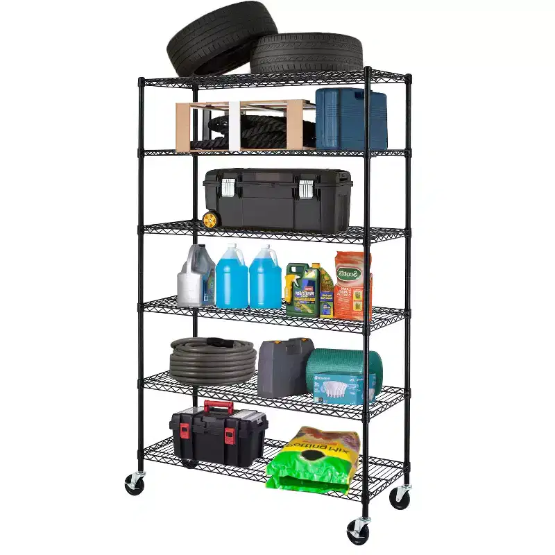 FDW 6 Tier Wire Shelving Unit Heavy Duty Storage Rack Metal Shelf Garage Organizer Shelves with Casters