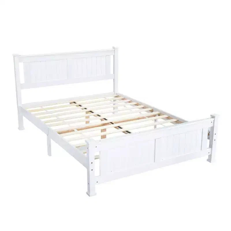 Karl Home Wood Bed Frame Queen Size Platform Bed with Headboard White