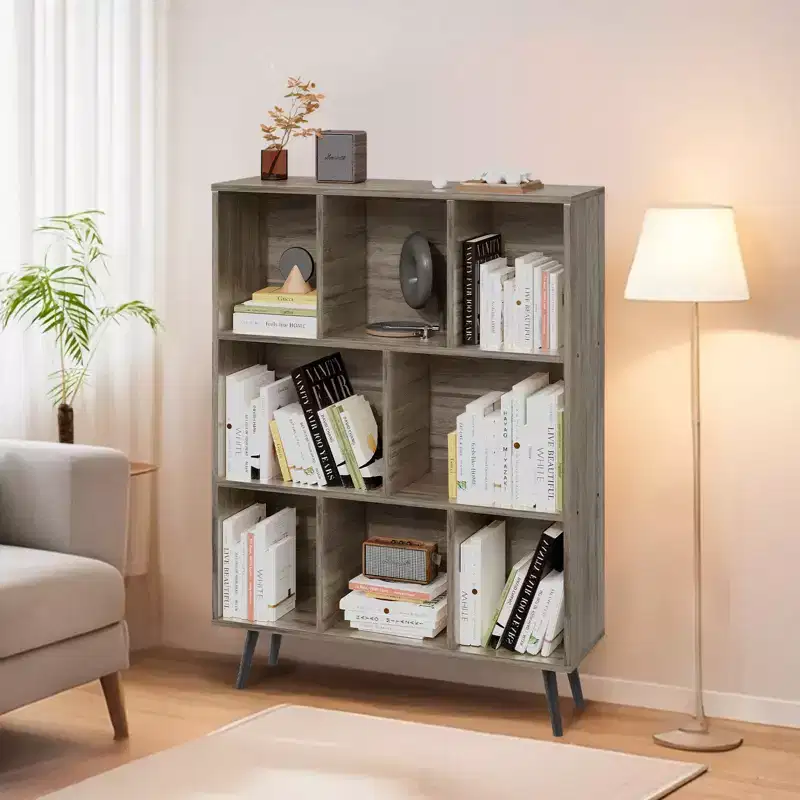 Hyleory 31.5 Inch Decorative Shelving, Bookcase,Storage Shelf 3-Shelf 8-Module with 4 Solid Wood Legs