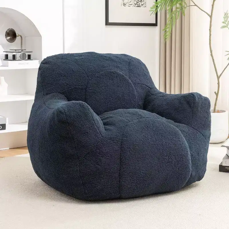 Dark Blue / Dark Gray / Light Blue / White Teddy Fabric Memory Foam Bean Bag Chair – 1 Seat