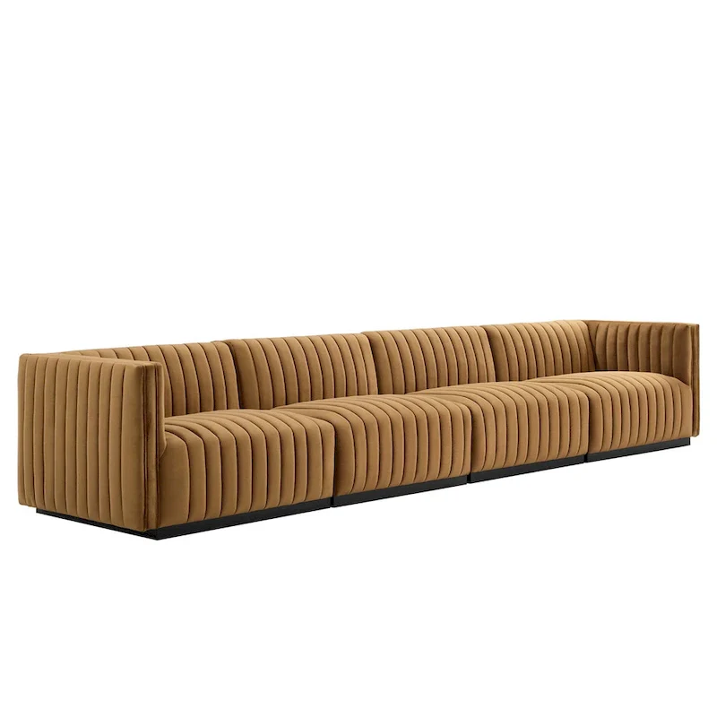 Channel Tufted Velvet Upholstered Sofa