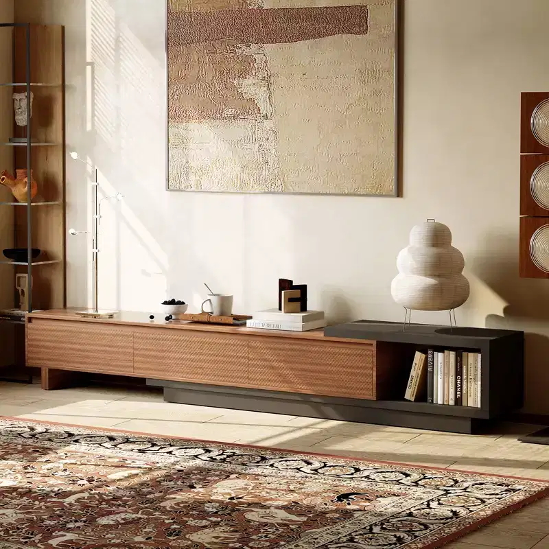 Extendable TV Stand with 3 Drawers, Textured Front Design & Modern Media Console for Living Room