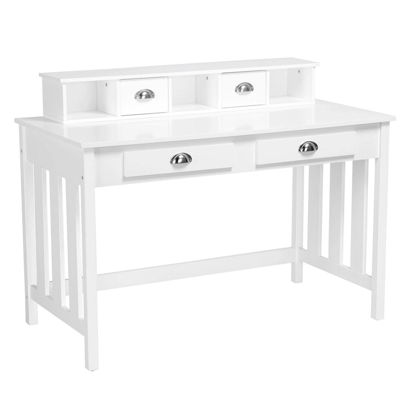 Yaheetech Writing Computer Desk, Modern Work Station with Removable Floating Organizer, 4 Drawers, Pine Wood Legs