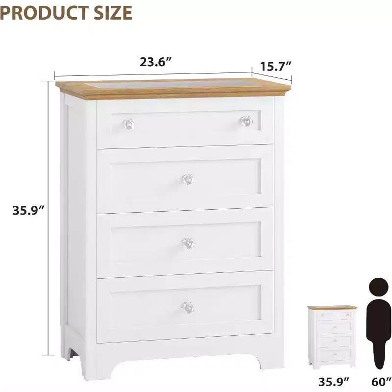 Wood 4 Drawer Dresser with RGB LED Light and Anti-Tipping Device for Living Room, Hallway, Closet