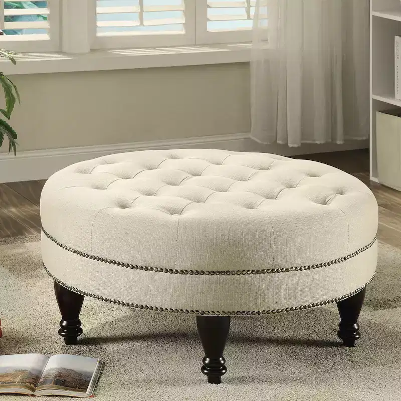 Coaster,Elchin Round Upholstered Tufted Ottoman Oatmeal