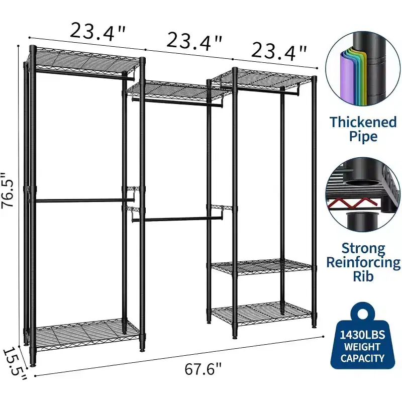 Freestanding Clothing Rack, 70.5 H Garment Rack Combo with Adjustable Shelves Storage for Bedroom Laundry Room Closet