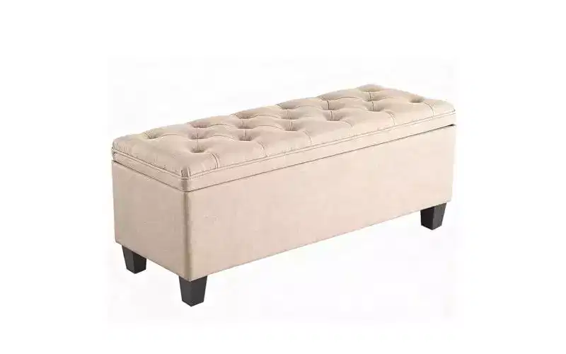 40 Modern Tufted Storage Ottoman BenchLinen Fabric Entryway SeatEnd of Bed Bench with Metal Frame for Living Room & Bedroom