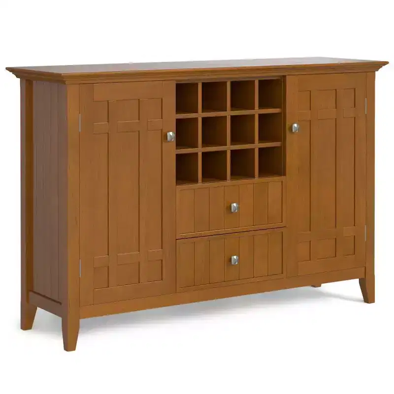 Sideboard Buffet with Storage, Adjustable Shelves & Bronze Knobs - : Holds 12 Bottles, Solid Wood
