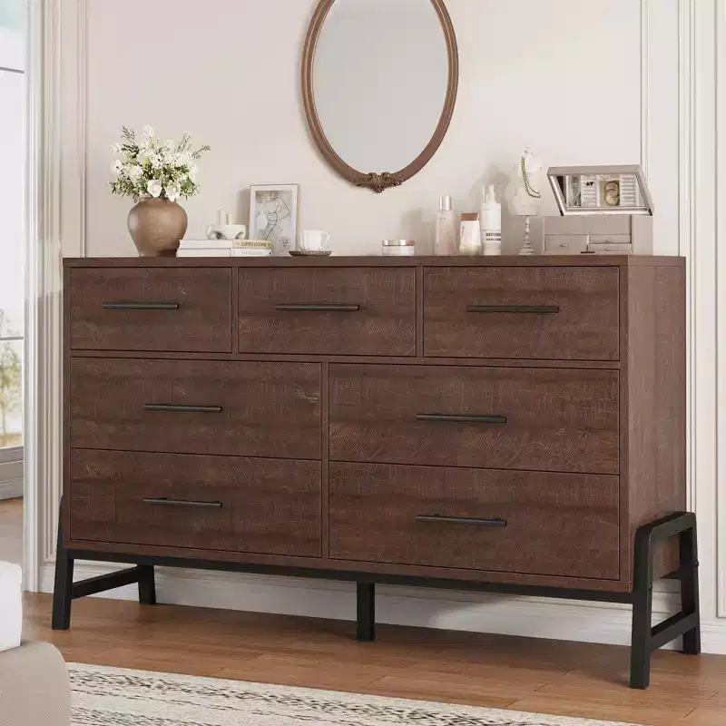 7 Dresser for Bedroom, Freestanding 52 in Wide Drawer Dresser with Storage, Wooden Closet Storage Chest