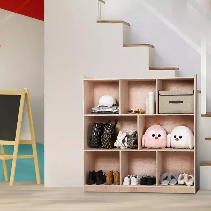 3-Tier Montessori Wood Shelves Toy Organizers and Storage, 8-Compartment Storage Cabinet w/4 Wheels, for Toddler Kids Room, Classroom, Nursery