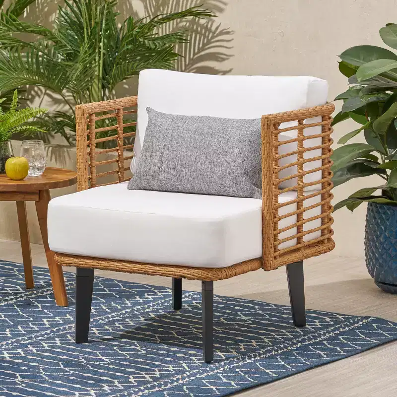 Outdoor Accent Chair Patio Club Chair Rattan Armchair with Weather-resistant Cushions, Brown - ModernLuxe