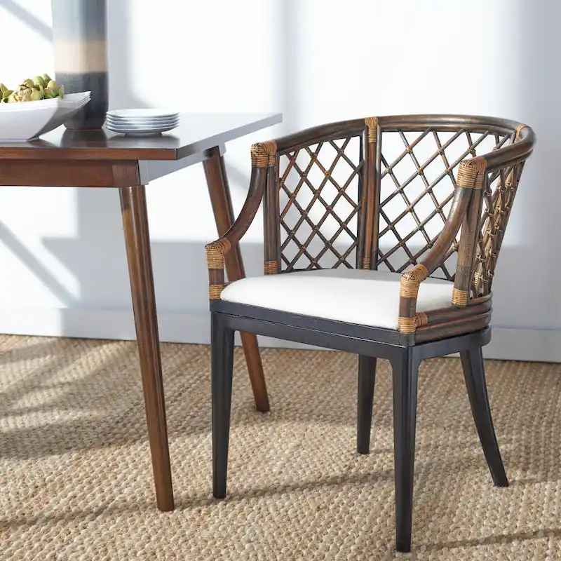 SAFAVIEH Theona Rattan Lattice Arm Chair - 22.3 W x 23 L x 31.3 H - 22Wx23Dx31H