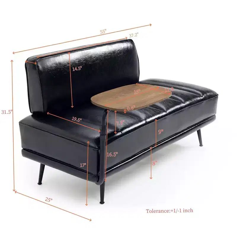 TUYOHW 55 Modern Bench Ottoman with Side 360Swivel Tray PU Upholstered End of Bed Bench with Backrest Entryway Bench for Living Room, Bedroom